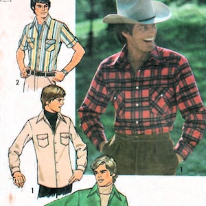 1970s Simplicity 7698 Vintage Sewing Pattern Men&#39;s Casual Shirt, Long Sleeve Shirt, Short Sleeve Shirt Size 38, Size 42