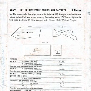 1950's Butterick Stole and Capelet Pattern - One Size - No. 6039