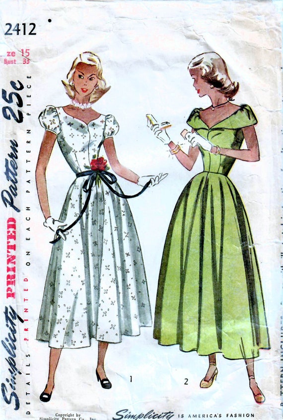 1940s LOVELY Party Evening Dress and Wrap Pattern SIMPLICITY 2830 Strapless  or Straps Sundress or Evening Length with Cape, Bust 32 Vintage Sewing