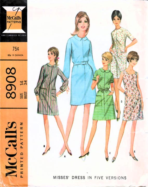 1970s Mccall's 8908 Vintage Sewing Pattern Misses Housedress, A