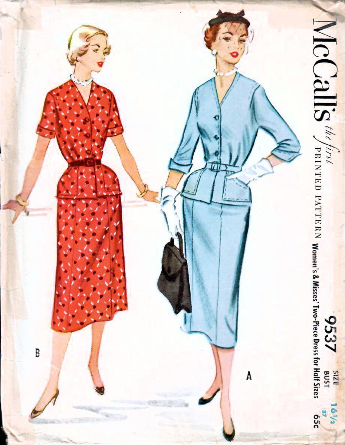 Tva Patterns 1950s Two-piece Dress Sewing Pattern: Mccall's 9537, Half Size 16-1/2 ...
