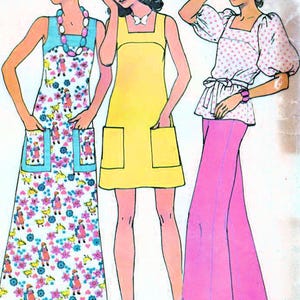 1970s McCall&#39;s 3618 Vintage Sewing Pattern Misses Maxi Dress, Long Dress, Mini Dress, Top Size 10 Bust 32-1/2