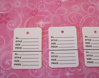 White Price Tags, Clothes Tags, Clothing Price Tag, Retail Merchandise Tags, 2 Part Inventory Tags, 2 Piece Tag, Hanging Price Tag, 100 EACH