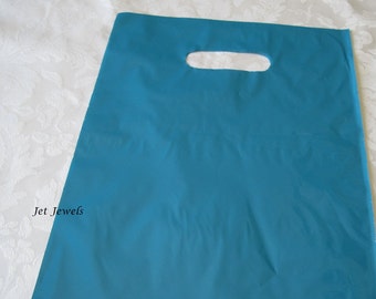 50 Plastic Bags, Blue Bags, Plastic Shopping Bag, Plastic Gift Bag, T Shirt Bags, Retail Merchandise Store Bags, Teal Blue