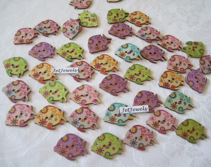 Fish Button, Wood Buttons, Boho Retro Button, Sewing Buttons, Knitting ...