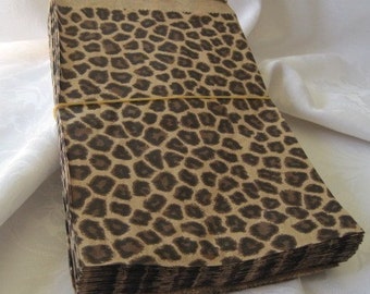 100 Paper Bags, Brown Paper Bags, Candy Bags, Kraft Paper Bags, Party Favor Bags, Cheetah Leopard Print, Animal Print Party 6x9