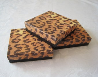 10 Jewelry Gift Boxes, Cheetah Animal Print, Small Jewelry Gift Box, Bracelet Necklace Box, Cotton Filled, Party Favor Box, 3.5x3.5x1