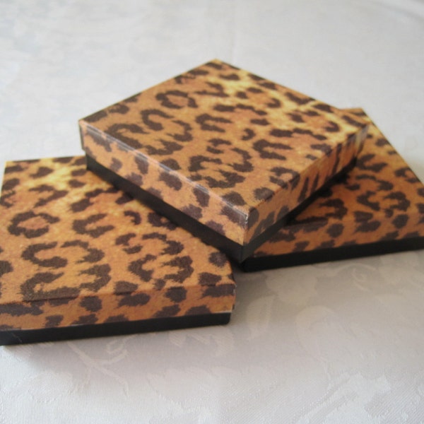 10 Jewelry Gift Boxes, Cheetah Animal Print, Small Jewelry Gift Box, Bracelet Necklace Box, Cotton Filled, Party Favor Box, 3.5x3.5x1