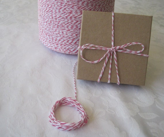Cotton String, Pink Cotton Twine, Bakers Twine, Gift Wrapping, Rustic Gift Wrap, Bakery Box String, Spool of String, On Wood Spool, 50 YARDS