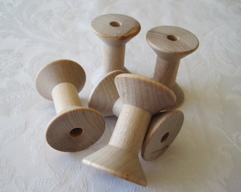 Unfinished Wood Wooden Large Short Wide Shank Thread Spools Lot of 8 