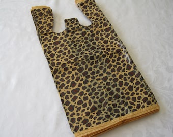 50 Plastic Bags, T Shirt Bags, Tshirt Bag, Cheetah Leopard Animal Print, Plastic Gift Bag, Shopping Bags, Party Bags, Bags with Handles 8x16