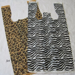 100 Plastic Bags, T Shirt Bags, Shopping Bag, TShirt Bag, Retail Merchandise Bags, Cheetah Leopard Animal Print Bags, Zebra Print, 8x16