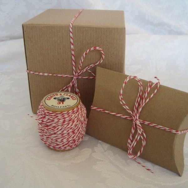 RED Cotton Twine, Red String, Bakers Twine, Box String, Gift Wrapping, Rustic Gift Wrap, Spool of String, on Wood Spool