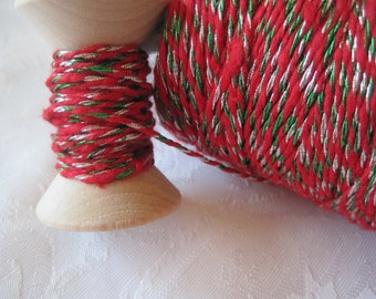 50 YARDS Red Cotton Twine, Red Color String, Bakers Twine, Red and White,  Gift Wrap, Gift Wrapping, Spool of String, on Wood Spool 