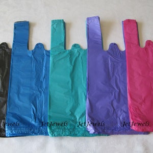 100 Plastic Bags, T Shirt Bags, Hot Pink Plastic Bags, Black Bags, Blue Bags, Purple Bags, TShirt Bags, Plastic Shopping Bags 7x16 image 2