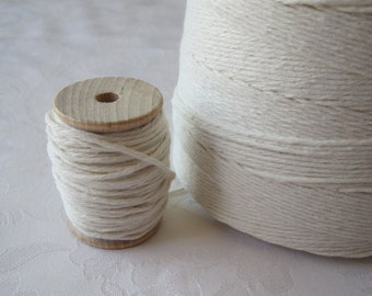 Cotton Twine, White Cotton String, Bakers Twine, Natural Twine, Gift Wrapping, Rustic Christmas Holiday Gift Wrap, On Wood Spool, 25 YARDS