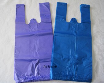 100 Plastic Bags, Plastic Shopping Bag, T Shirt Bags, Plastic Gift Bag, TShirt Bag, Retail Merchandise Store Bags, Purple Blue Bags 7x16