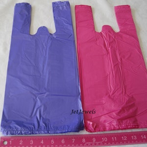 100 Plastic Bags, T Shirt Bags, Hot Pink Plastic Bags, Black Bags, Blue Bags, Purple Bags, TShirt Bags, Plastic Shopping Bags 7x16 image 8