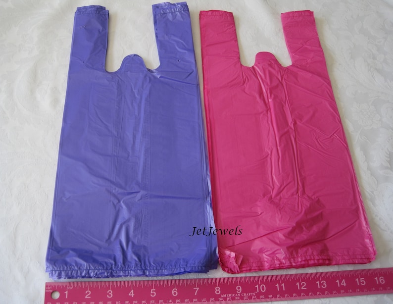 100 Plastic Bags, T Shirt Bags, Hot Pink Plastic Bags, Black Bags, Blue Bags, Purple Bags, TShirt Bags, Plastic Shopping Bags 7x16 image 8