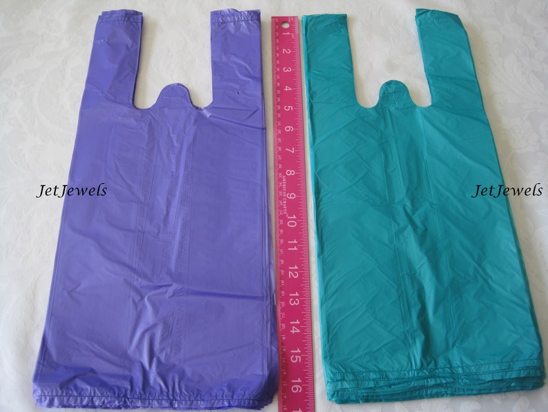 100 Plastic Bags, T Shirt Bags, Hot Pink Plastic Bags, Black Bags, Blue Bags, Purple Bags, TShirt Bags, Plastic Shopping Bags 7x16 image 5