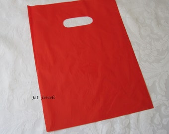 Red Plastic Shopping Bags, Plastic Gift Bag, Retail Merchandise Store Bags, Party Favor Candy Bags, 9x12