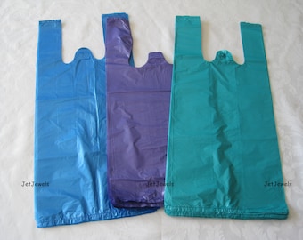 100 Plastic Bags, Plastic Shopping Bag, T Shirt Bags, TShirt Bags, Small Gift Bag, Retail Merchandise Bags, Grocery Style Bag 7x16