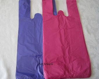 100 Plastic Shopping Bags, Shopping Bag, T Shirt Bags, Plastic Gift Bags, Retail Merchandise Store Bags, TShirt Bags, Hot Pink, Purple 7x16
