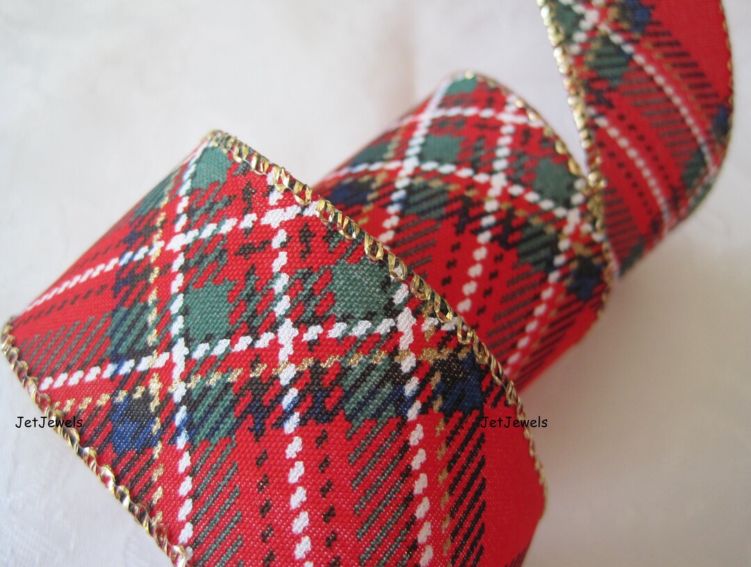 Red Plaid Christmas Ribbon, Wired Ribbon, Green Plaid, Floral Wreath