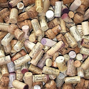 May include: A collection of used wine corks, featuring various shapes, sizes, and colors. The corks display printed text and markings, with shades of brown, beige, and hints of purple. The image showcases a variety of wine-related items.