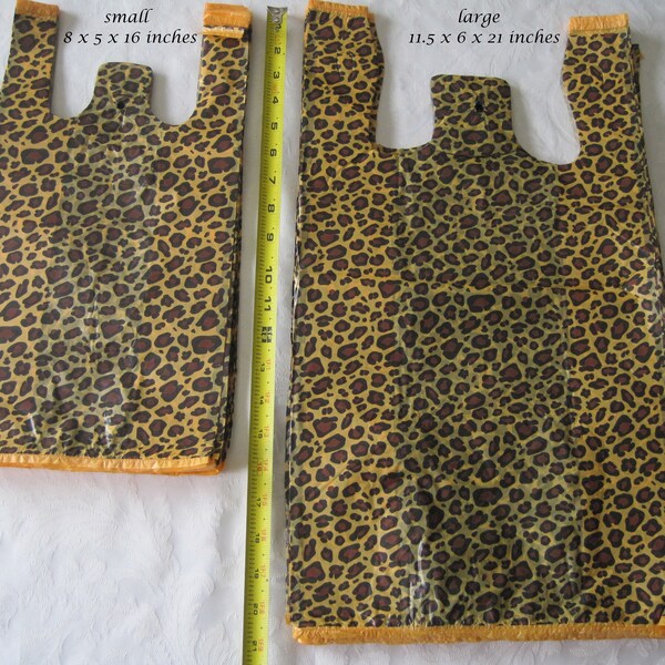 50 Plastic Bags, T Shirt Bags, Plastic Shopping Bags, Cheetah Leopard Animal Print, Plastic Gift Bags, Shopping Bag, TShirt Bag, Plastic Bag