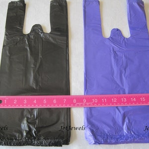 100 Plastic Bags, T Shirt Bags, Hot Pink Plastic Bags, Black Bags, Blue Bags, Purple Bags, TShirt Bags, Plastic Shopping Bags 7x16 image 4