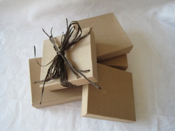 10 Kraft Jewelry Gift Boxes Cotton Filled, Small Gift Box 