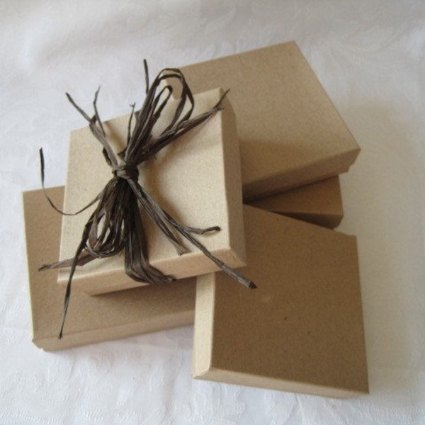 10 Kraft Jewelry Gift Boxes Cotton Filled, Small Gift Box