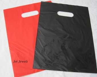 Plastic Shopping Bags, Small Plastic Gift Bag, Retail Boutique Store Bags, Party Favor Bag, Black or Red 9x12, 50 BAGS
