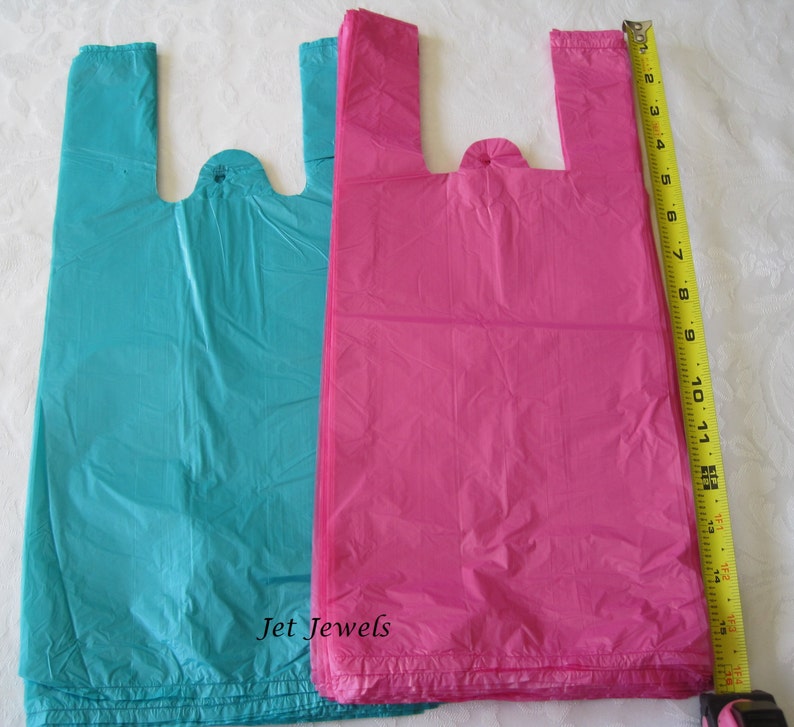 100 Plastic Bags, T Shirt Bags, Hot Pink Plastic Bags, Black Bags, Blue Bags, Purple Bags, TShirt Bags, Plastic Shopping Bags 7x16 image 7