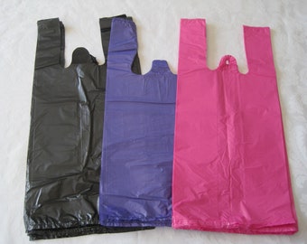 100 Plastic Bags, Plastic Shopping Bag, T Shirt Bag, Plastic Gift Bags, Merchandise Retail Store Bags, TShirt Bags, Pink Purple Black 7x16