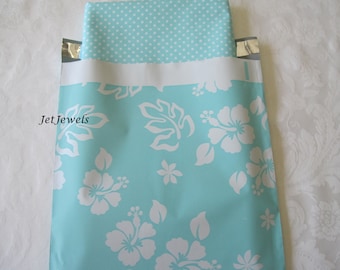 10x13 Poly Mailers, Plastic Poly Mailer, Mailing Shipping Envelopes, Plastic Mail Bags, Blue Envelope, Teal Blue, Hawaiian Print, 100 Each