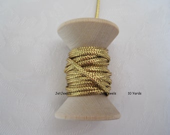 Gold Metallic Cord, Gold String Twine, Gold Trim, Gift Wrapping, Birthday Anniversary Gift Wrap, Vintage Trim, 10 YARDS, On Wood Spool, 1/32