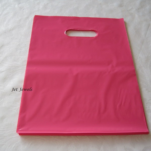 Plastic Bags, Pink Bags, Plastic Shopping Bag, Plastic Gift Bag, Retail Merchandise Store Bags, Plastic Bag, Hot Pink, 9x12