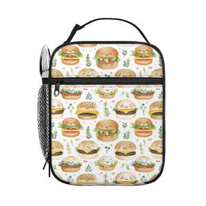 Linda bolsa de almuerzo portátil con aislamiento de mano para hamburguesas | Caja de almuerzo para hamburguesas de regreso a la escuela para niños, niños y niñas