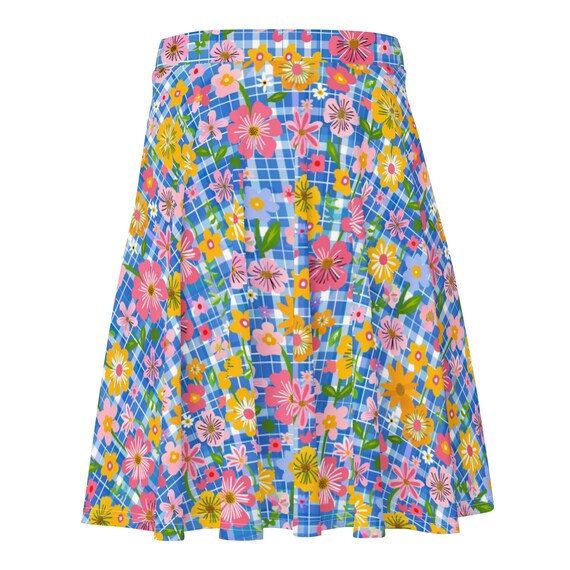 Granny Flowers Skater Skirt Grannycore Vintage Retro Checkered Floral Checked Grandma Floral Aesthetic Skirt