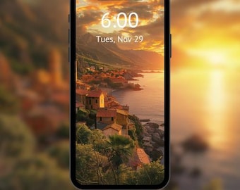 Sunset at D' Sormeau Bay I Premium AI mobile Wallpaper and Home Screen of a Coastal Town I Mysticfyre
