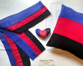 Polyamorous Pride Scarves, Pillows, and Mini Hearts