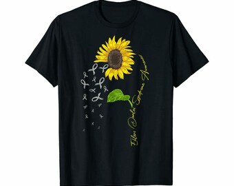 May include: Black t-shirt with a yellow sunflower and white ribbons. The text "Ehlers Danlos Syndrome Awareness" is on the side of the shirt.