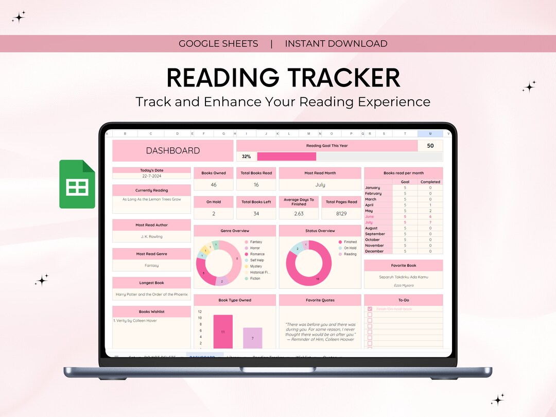 Reading Tracker, Book Tracker Spreadsheet for Google Sheet, Digital ...