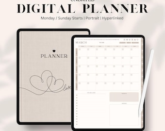 Undated Digital Planner, Hyperlinked, Goodnotes Notability Compatible (Digital Download)
