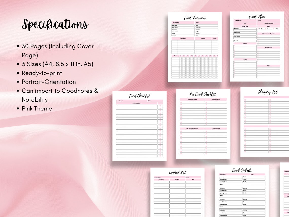 Event Planner Printable PDF Digital Planner Event Checklist , Guests ...