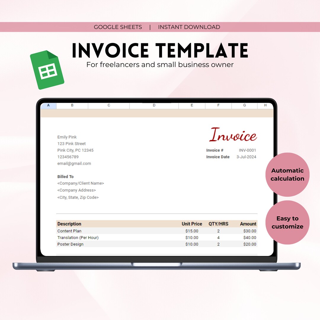 Invoice Template Google Sheets for Freelancers and Small Businesses ...