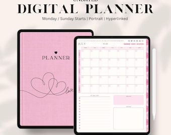 Digital Planner Undated 2026, Minimalist Pink, Goodnotes, Notability
