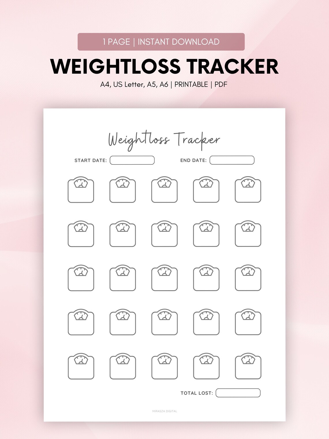 Printable Weight Loss Tracker | Weight Loss Challenge | Weight Goal ...